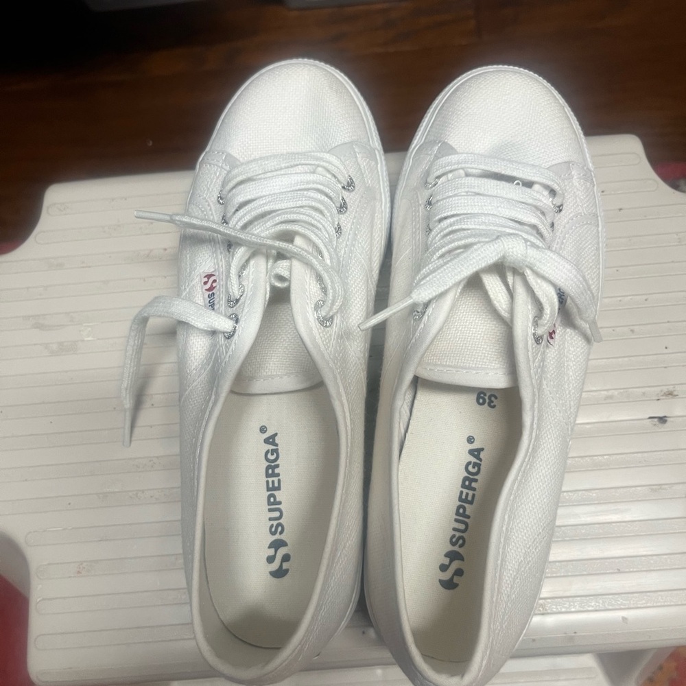 Superga US38 white canvas platform sneakers, new